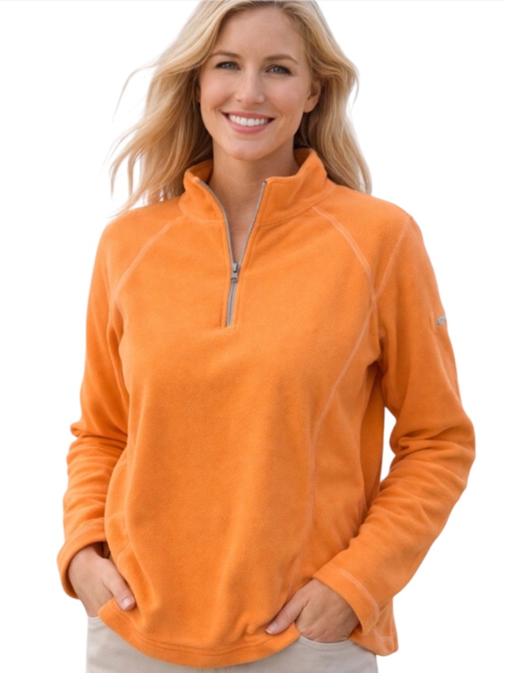 L.L. Bean Quarter Zip Orange Women's L Fleece Pullover Jacket Athlesiure Momcore